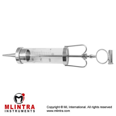 Janet Wound and Bladder Syringe Glass Barrel - With 2 Exchangeable Tips Stainless Steel, Capacity 200 ml